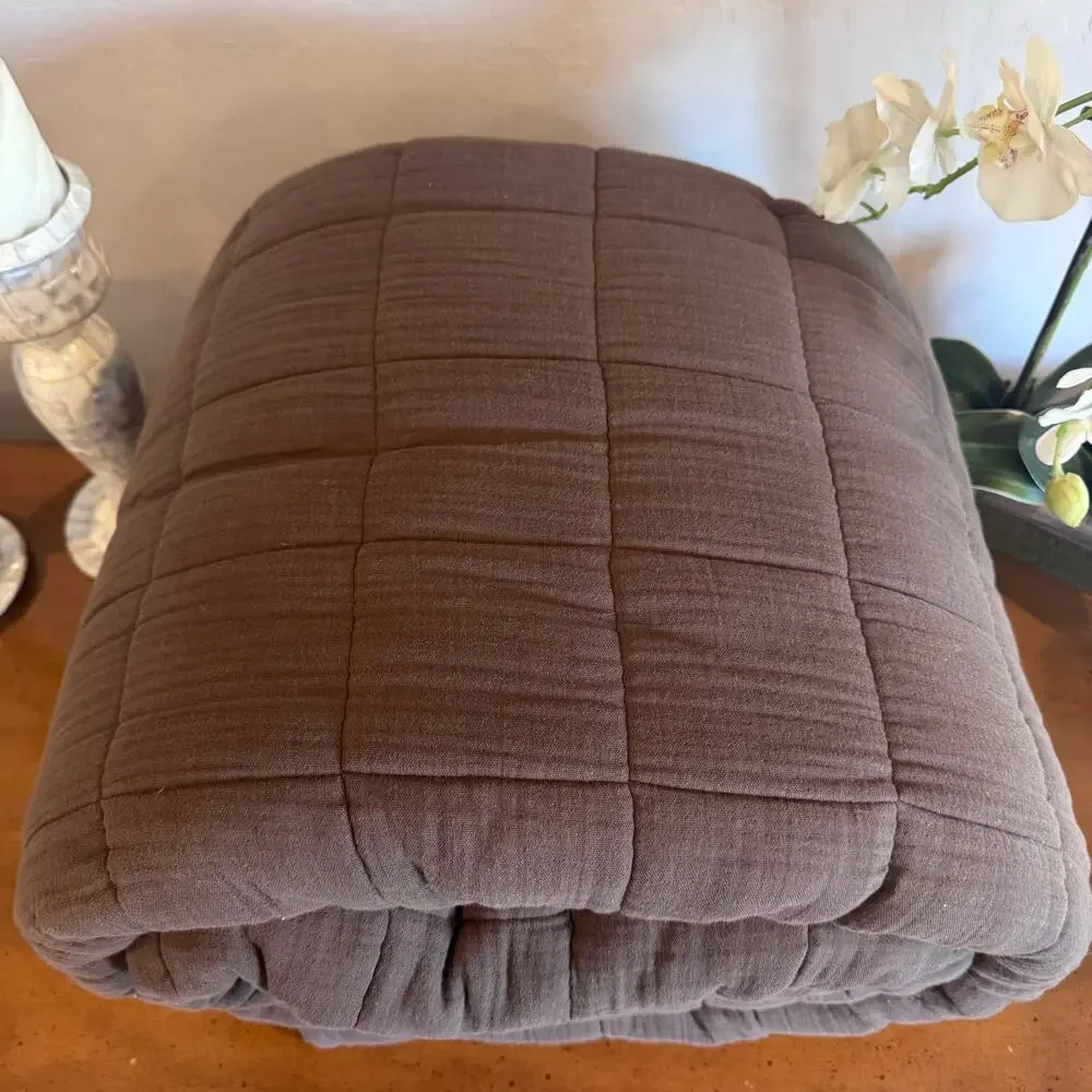 Quince Organic Cotton Gauze Box Quilt Chocolate Full/Queen NWOT